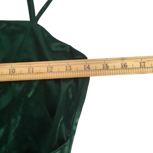 Holiday Fairy Dress Christmas Women Medium Green Satin Ruched Bodycon Mini Party - Picture 9 of 16